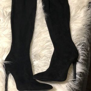 Thigh high heel black boots